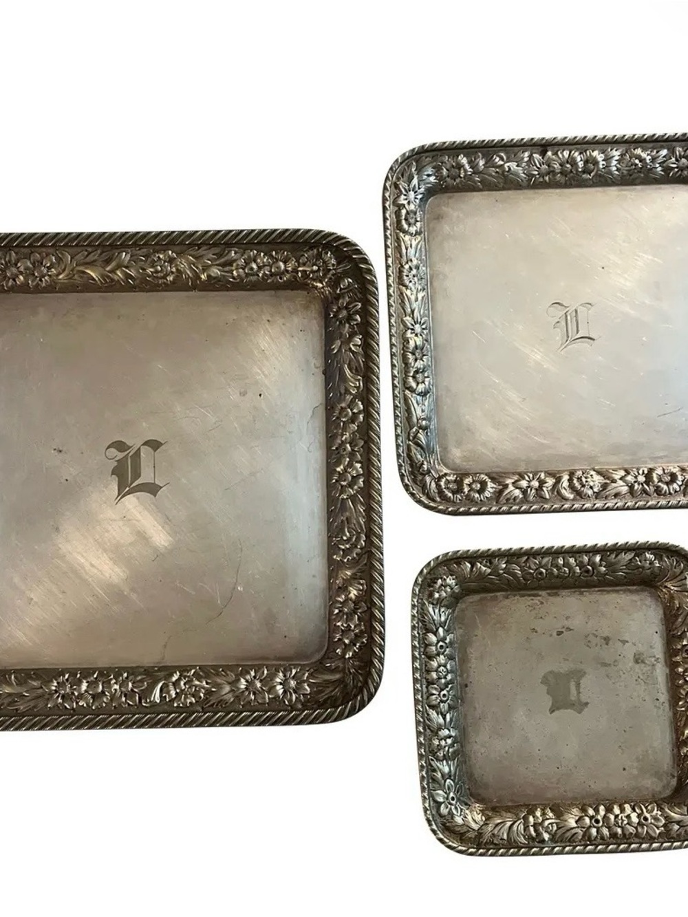 Gorham Silver-Plated Floral Border antique Tray Set